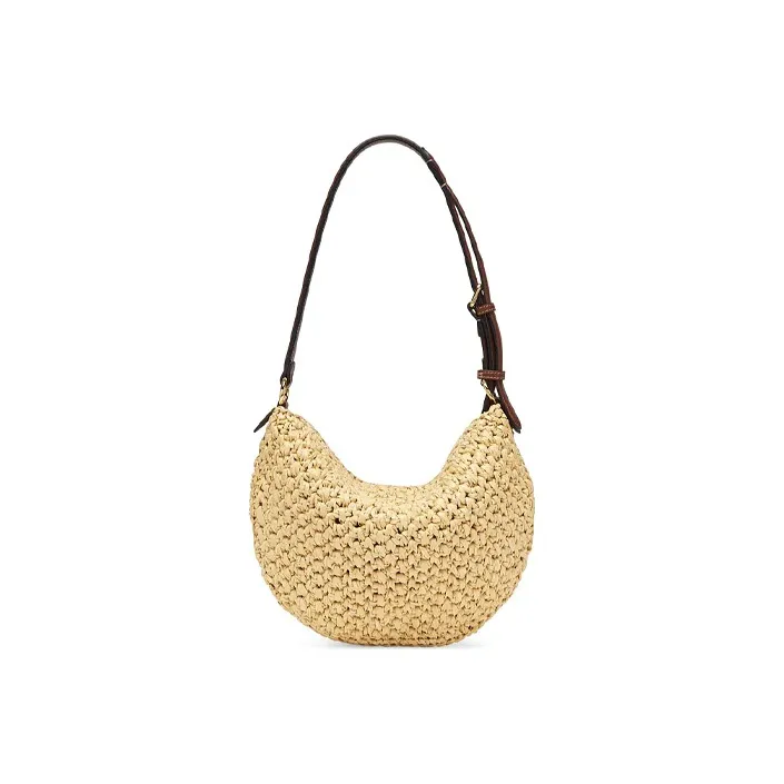 FENDI Straw Woven Croissant Bag Shoulder Bag Crescent Bag Handbag Shoulder Bag Women's Brown-2
