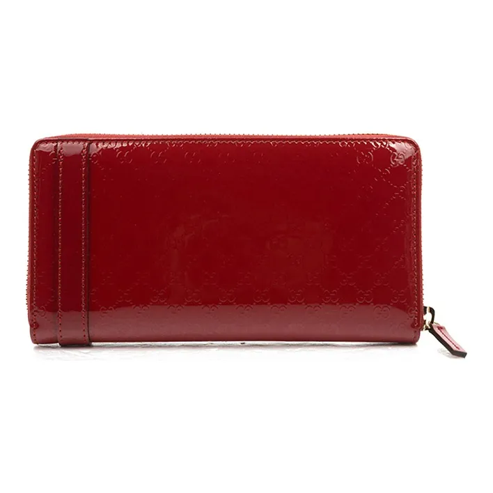 GUCCI Patent Leather Long Zip Closure Wallet With Money Clip Women's Red-1