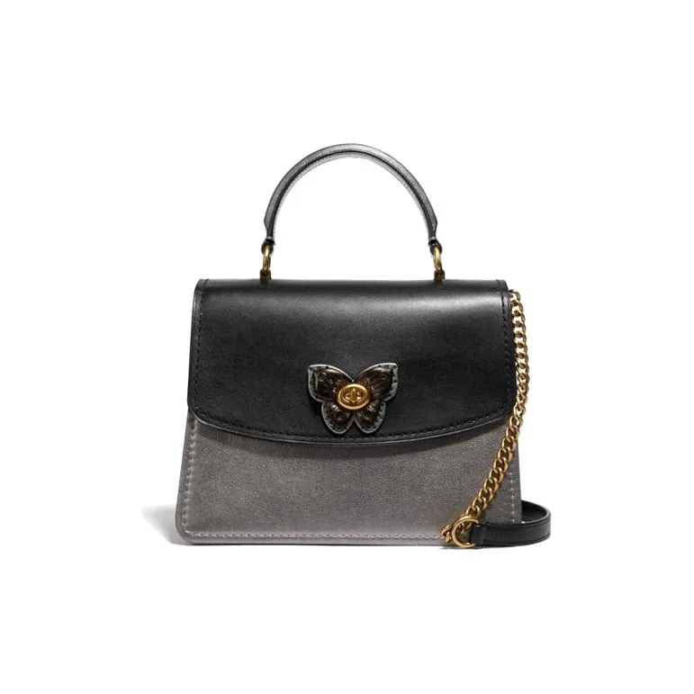 COACH Parker Cowhide Leather Shoulder Bag Crossbody Bag Handbag Medium Size Women's Black &-0