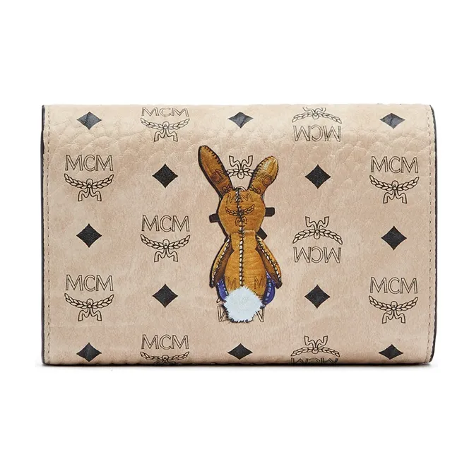 MCM Visetos Leather With Artificial Leather Wallet Coin Purse Tubas Women's Beige-2