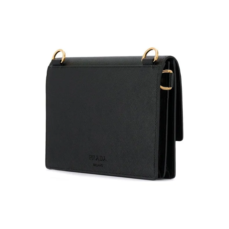 PRADA Leather Clutches Crossbody Bag Shoulder Bag Women's Black-3