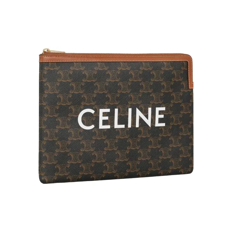CELINE Triomphe Sheepskin Clutch Small Size Women's Tawny-1