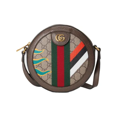 GUCCI Ophidia Canvas With Leather Round Bag, Shoulder Bag, Crossbody Bag Women's Ebony/Brown