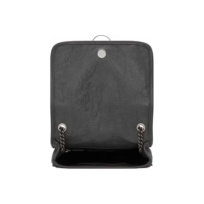 SAINT LAURENT Niki Leather Wallet, Crossbody Bag, Shoulder Bag Regular Women's Gray White-4