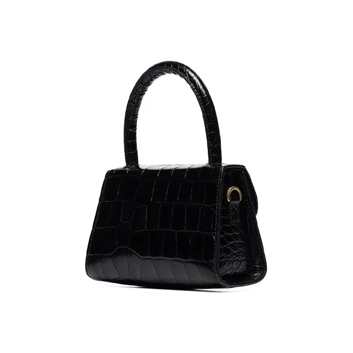 By Far Croco Genuine Leather Small Square Bag, Handbag, Shoulder Bag, Crossbody Bag Mini Women's Black-1