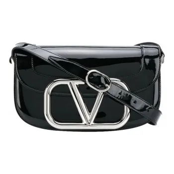 Valentino Patent Leather Shoulder Bag Women's Black