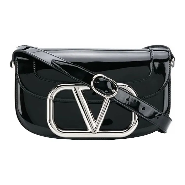 Valentino Patent Leather Shoulder Bag Women's Black-0