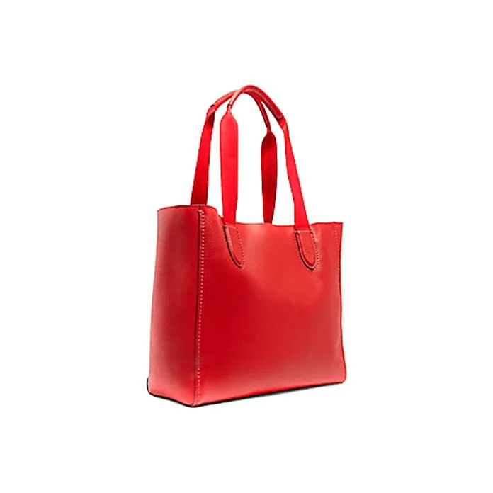 COACH Derby Solid Color Pebbled Leather One Shoulder Large Capacity Shopping Bag Tote Handbag Tubas Women's Bright Red-1