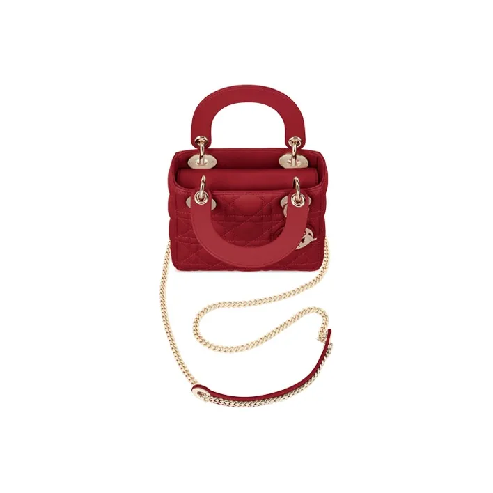 DIOR Lady Dior Sheepskin Shoulder Bag Crossbody Bag Handbag Mini Women's Cherry Red-2
