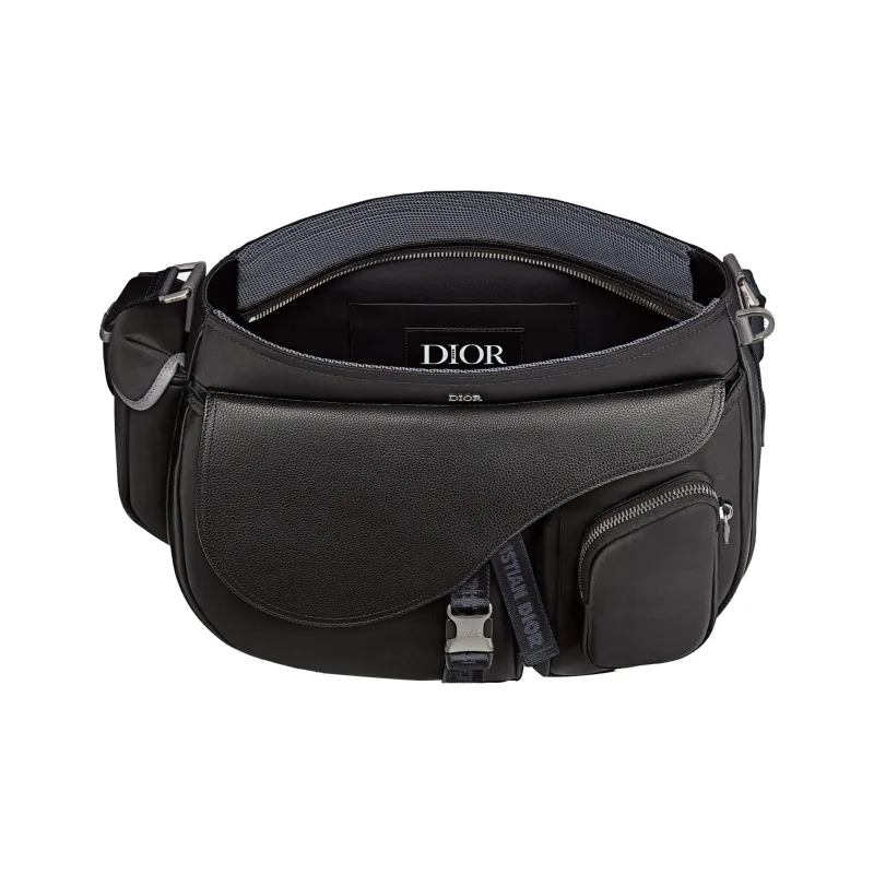 DIOR SACAI Collaboration Saddle Grained Calfskin Saddle Bag Handbag Shoulder Bag Crossbody Bag Men's Black/Navy-2