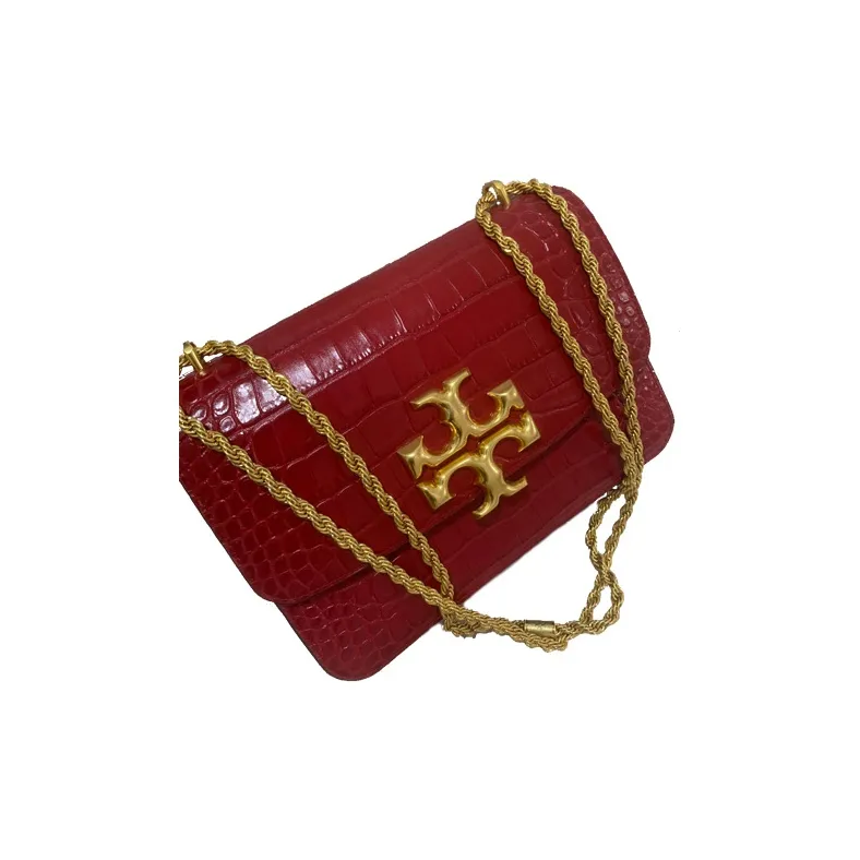 TORY BURCH Eleanor Crocodile Leather With Cow Leather Shoulder Bag, Crossbody Bag Women's Red-2