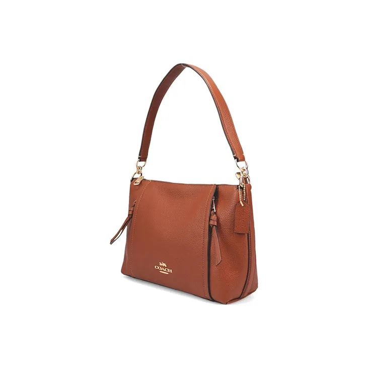 COACH Marlon Pebbled Leather Crossbody Bag, Shoulder Bag Large Size Women's Red Brown-1