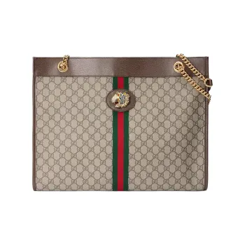 GUCCI Rajah Canvas With Leather Tote Bag Shopping Bag Shoulder Bags Handbags Large Size Unisex Ebony