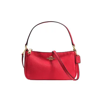 COACH Pebbled Leather Handbag, Shoulder Bag, Crossbody Bag Trumpets Women's Faux Gold/Classic Red