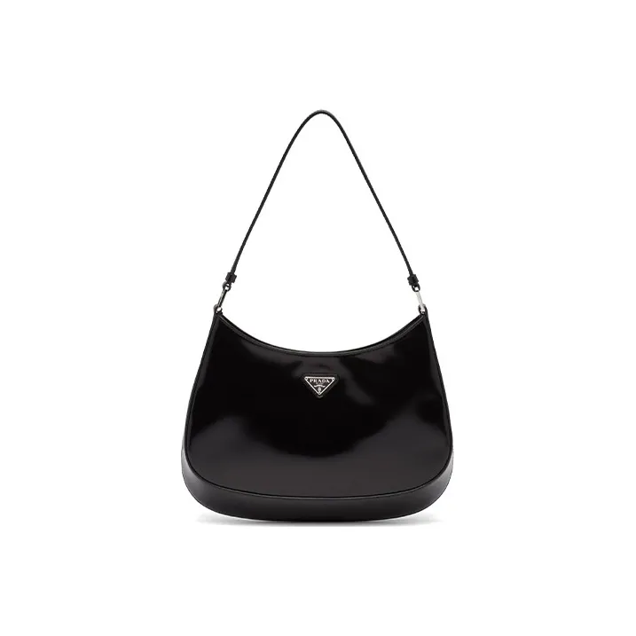 PRADA Cleo Leather Shoulder Bag HOBO Handbags Medium Size Women's Black-0