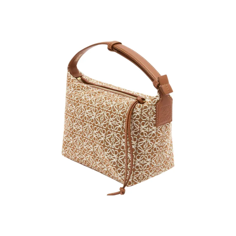 LOEWE Small Cubi Bag In Anagram Jacquard And Calfskin Tan/Pecan-2