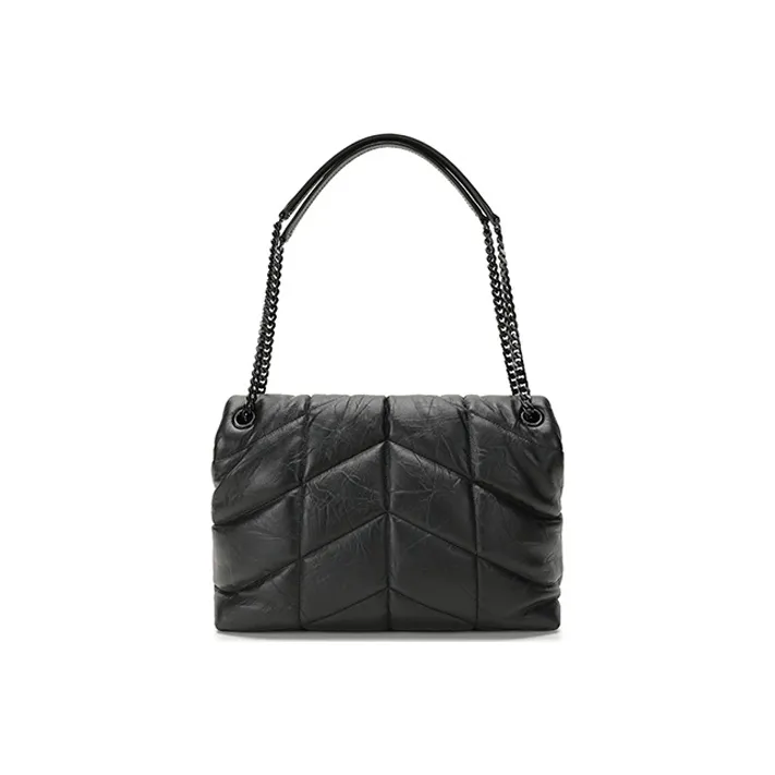 SAINT LAURENT PUFFER Matte Finish Lambskin Cloud Bag Pillow Bag Chain Shoulder Bag Medium Size Women's Black-3