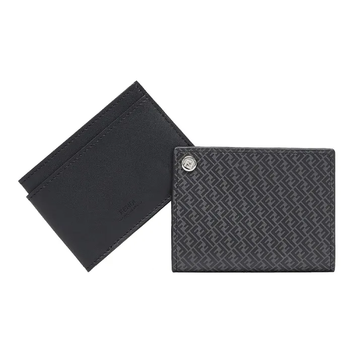 FENDI Cow Leather Wallet Men's Black-2