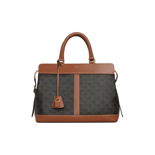 CELINE Triomphe Cow Leather Handbag Medium Size Women's Tawny