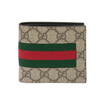 GUCCI Canvas With Leather Wallet Unisex Beige