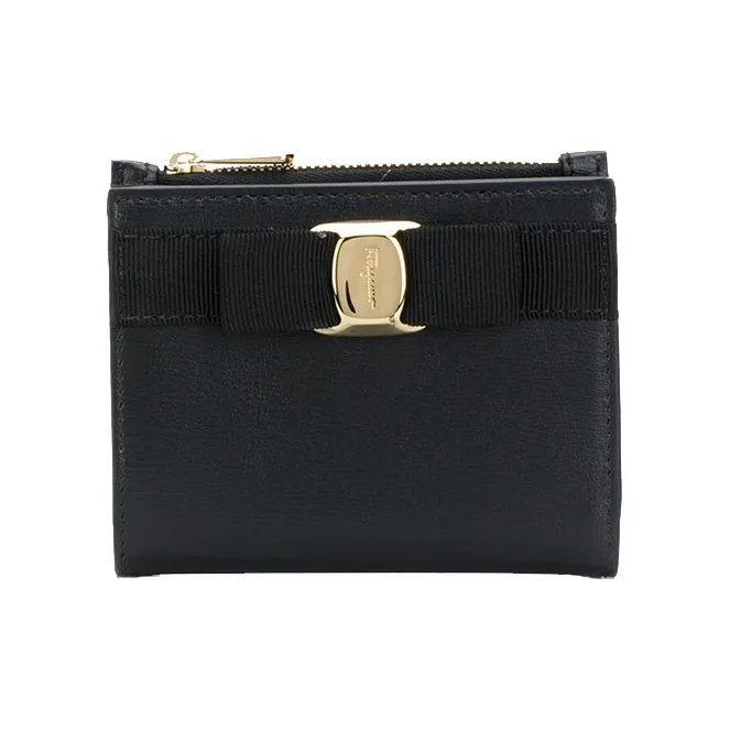 FERRAGAMO Cow Leather Wallet Women's Black-0