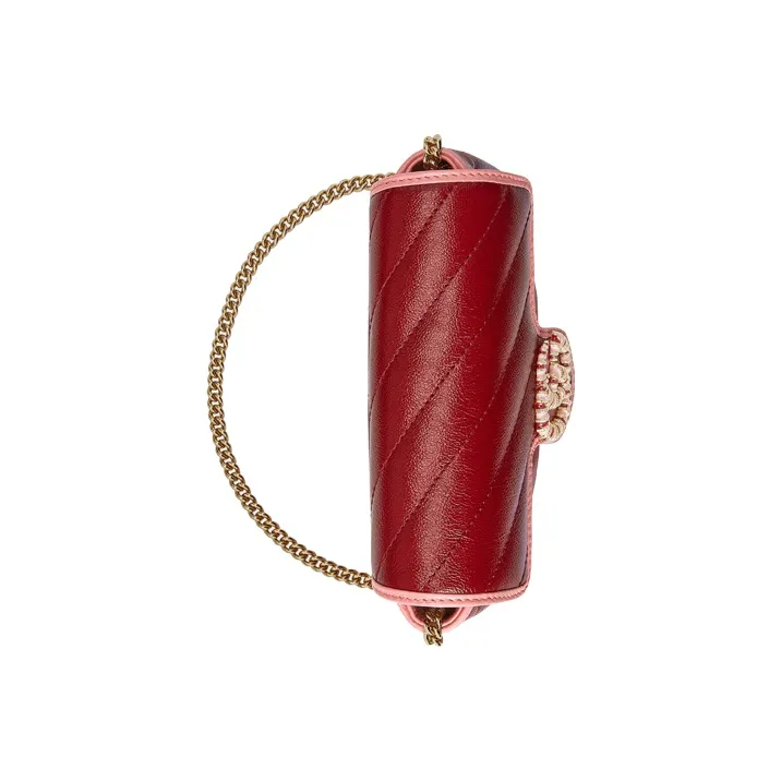 GUCCI GG Marmont Leather Shoulder Bag, Crossbody Bag Mini Women's Red/Pink-4