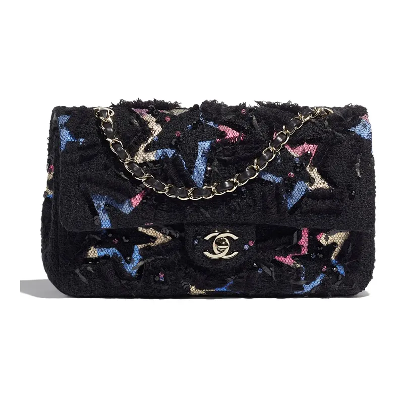 CHANEL Classic Flap CF Cotton Shoulder Bag Women's Black-0