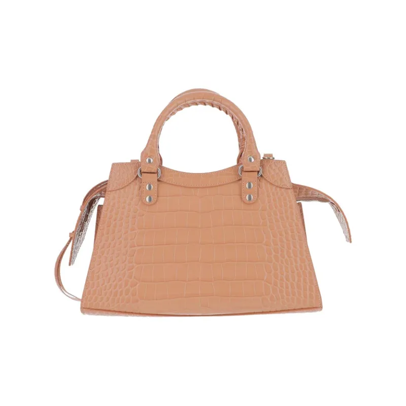 Balenciaga Shiny Leather One Shoulder Handbags Women's Nude Beige-2