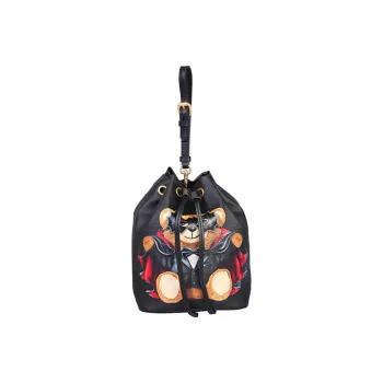 MOSCHINO Leather Bucket Bags Shoulder Bag Crossbody Bag Mini Women's Black
