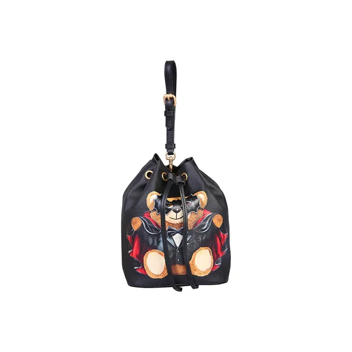 MOSCHINO Leather Bucket Bags Shoulder Bag Crossbody Bag Mini Women's Black-0