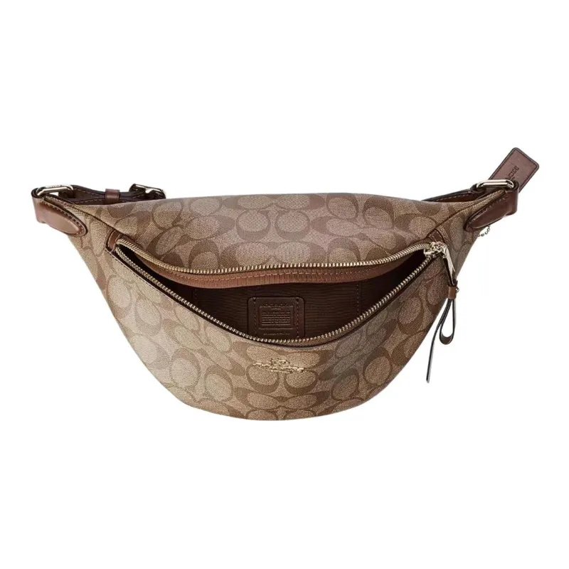 COACH Coated Canvas With Leather Sling Bag, Shoulder Bag, Crossbody Bag, Fanny Pack Tubas Unisex Brown-1