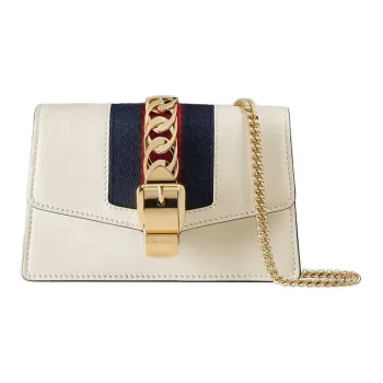 GUCCI Sylvie Leather Small Square Bag, Crossbody Bag, Shoulder Bag Women's White
