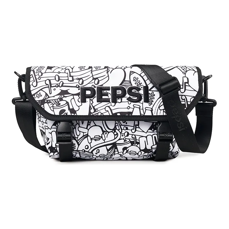 Pepsi Fabric Messenger Bag Shoulder Bag Crossbody Bag Regular Unisex Black White-1