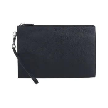 FENDI Grained Leather Wristband Clutch Men's Black