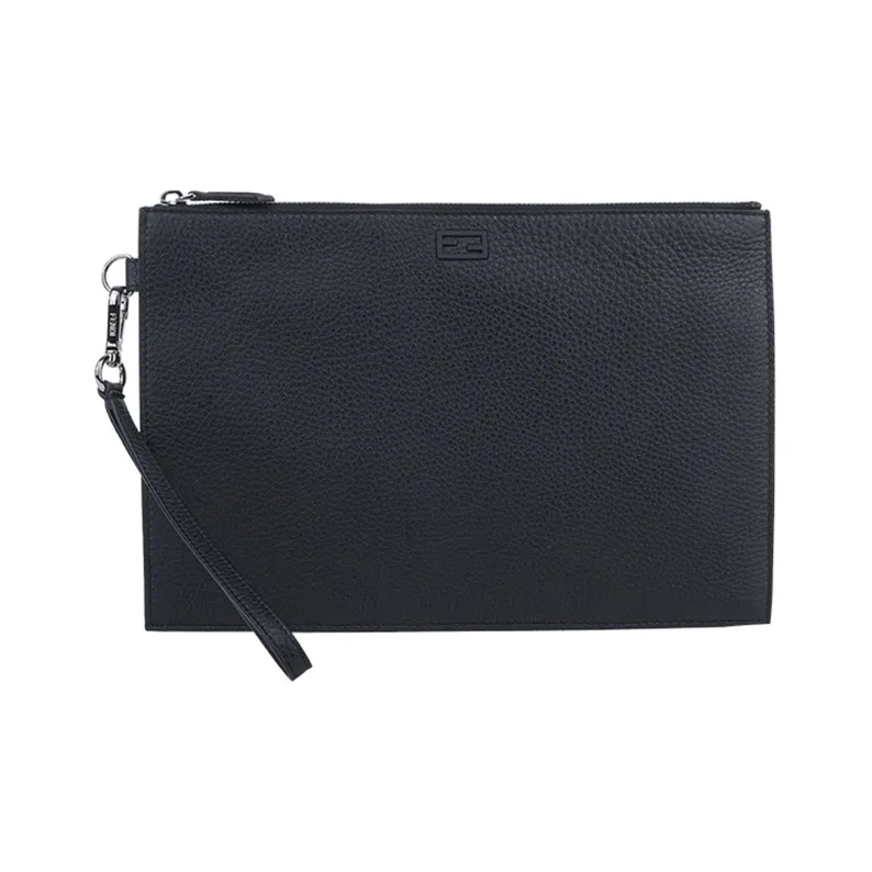 FENDI Grain Leather Wristband Clutch Men's Black-0