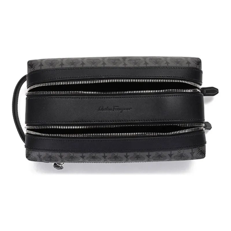 FERRAGAMO GANCINI Cow Leather Patchwork With Polyurethane Handbags Clutches Men's Black Gray-6