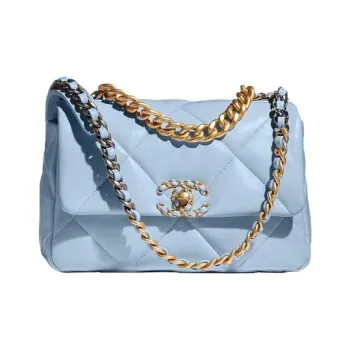 CHANEL 19Bag Sheepskin Shoulder Bag, Crossbody Bag Trumpets Women's Babyblue Sky Blue