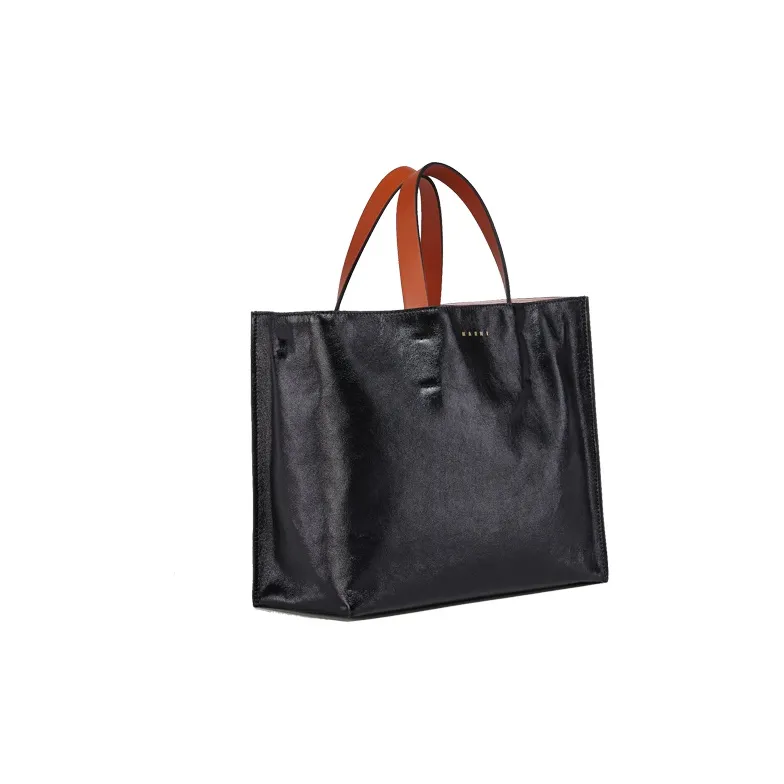 MARNI Calfskin Tote Bag, Shopping Bag, Shoulder Bag, Handbag Regular Women's Black/Orange-1