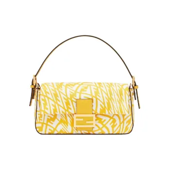 FENDI Baguette Glaze Canvas With Leather Baguette Bag Shoulder Bag Handbag Shoulder Bag Women's Yellow