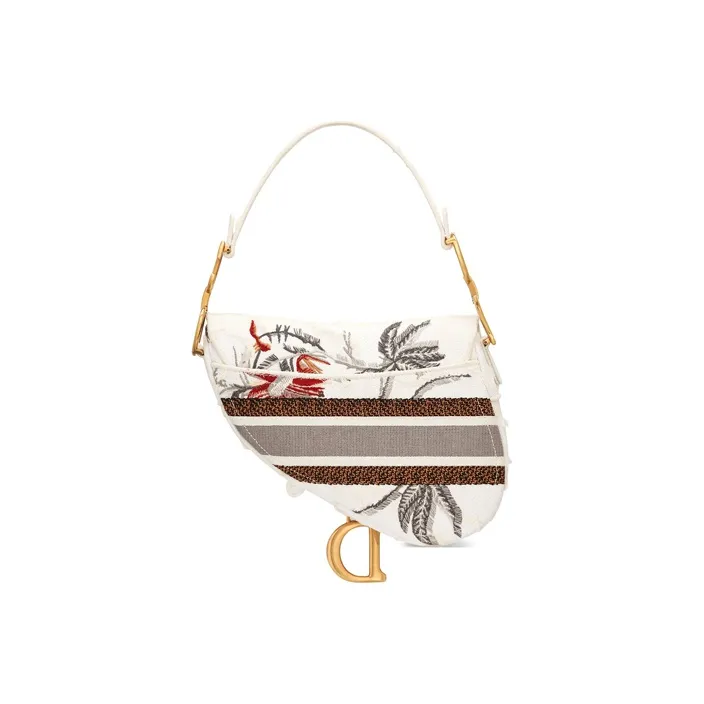 DIOR Saddle Embroidery Saddle Bag, Shoulder Bag, Handbag Women's White-2