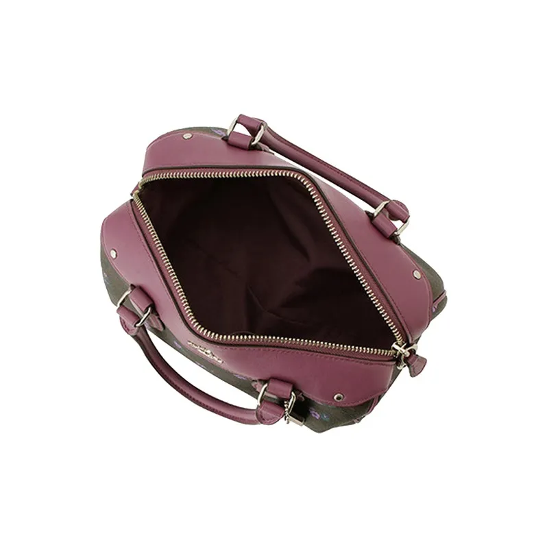 COACH Bennett Canvas Leather Boston Bag Shoulder Bag Crossbody Bag Handbag Medium Size Women's Brown Violet Multicolor-2