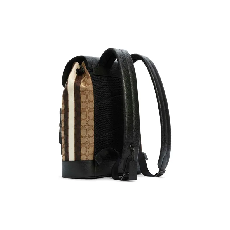 COACH Fabric Backpack Large Size Men's Khaki Brown And Black Color-Blocking-2