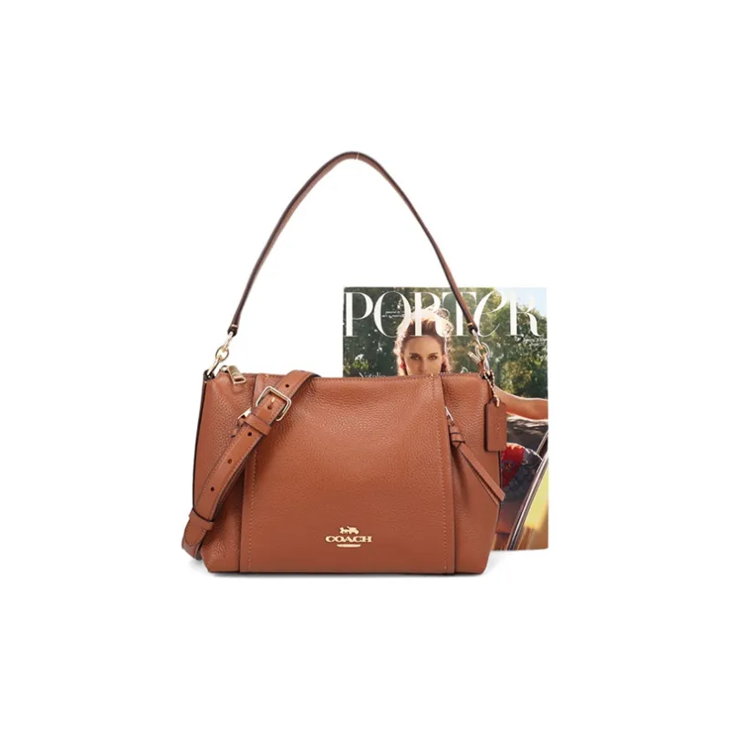 COACH Marlon Pebbled Leather Crossbody Bag, Shoulder Bag Large Size Women's Red Brown-4