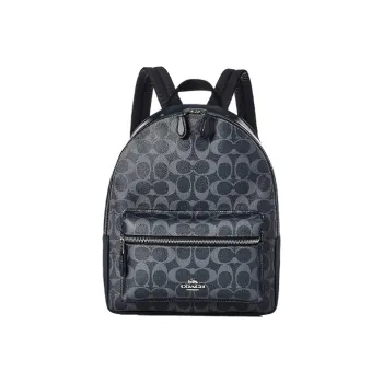 COACH Charlie Canvas Leather Backpack Large Size Unisex Dark Blue
