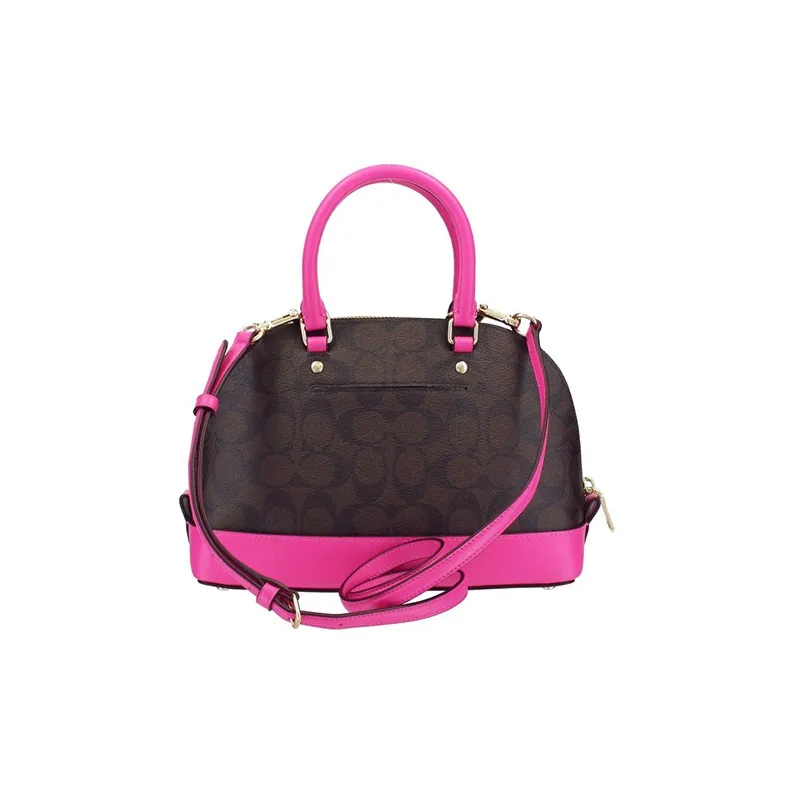 COACH Sierra Coated Canvas Dome Bag Handbag Shoulder Bag Crossbody Bag Medium Size Women's Dark Brown/Fluorescent Pink-3