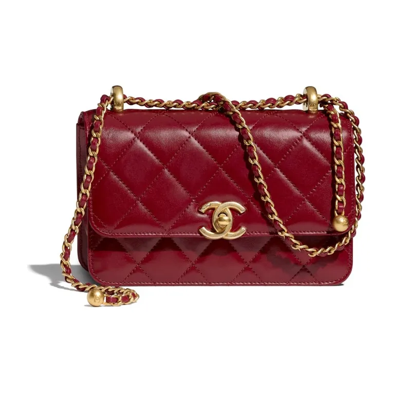 CHANEL Calfskin & Metal Flap Bag, Coin Purse, Shoulder Bag, Crossbody Bag Mini Women's Burgundy-0