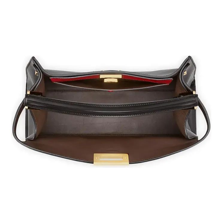 FENDI Peekaboo Cow Leather Handbag Large Size Women's Black-4