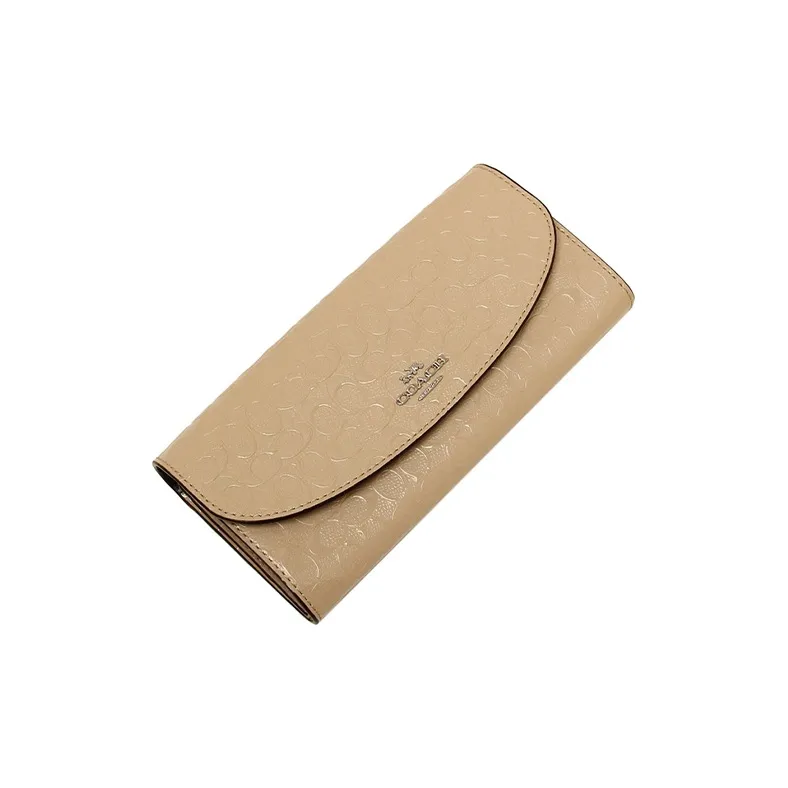 COACH Boxed Patent Leather Leather Envelope Wallet Clutch Coin Purse Box Women's Khaki-3