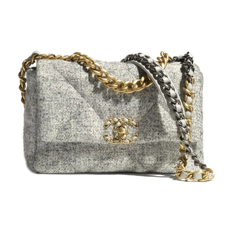 CHANEL 19Bag Metal Shoulder Bag, Crossbody Bag Women's Gray/Ivory-0