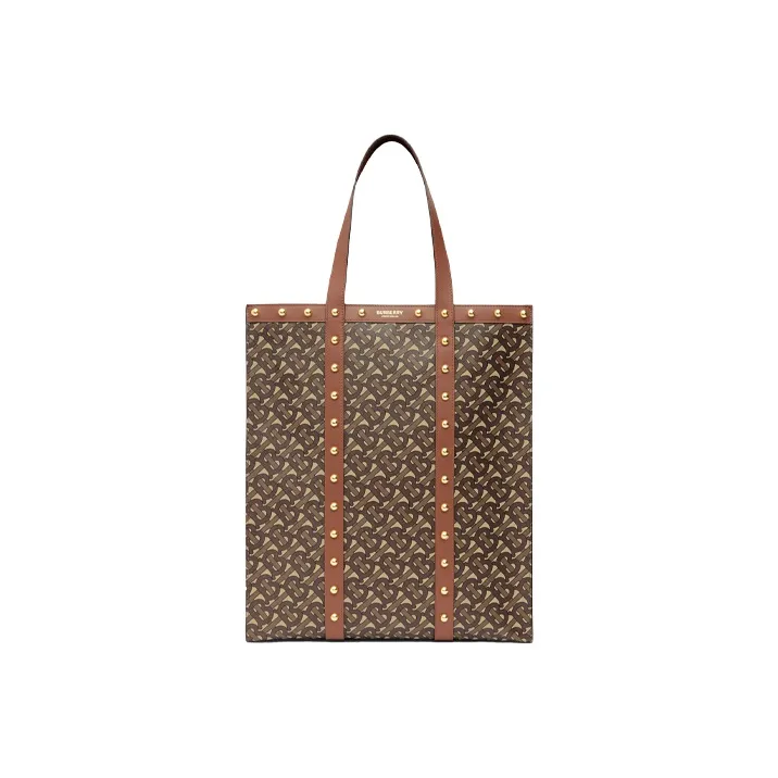 Burberry Cow Leather Tote Bag Shopping Bag Handbag Women's Tan-0